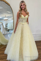 A-line Strapless Multi-Layers Tulle Prom Dress with Slit