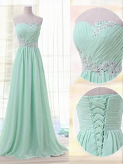 A-line Sweetheart Beading Floor-Length Chiffon Bridesmaid Dresses