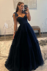 A-line Sweetheart Dot Tulle Prom Dresses