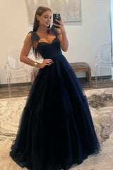 A-line Sweetheart Dot Tulle Prom Dresses