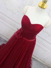 A-Line Sweetheart Neck Burgundy Long Prom Dresses, Burgundy Bridesmaid Dresses