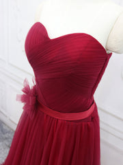 A-Line Sweetheart Neck Burgundy Long Prom Dresses, Burgundy Bridesmaid Dresses