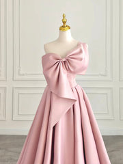 A-Line Sweetheart Neck Satin Pink Long Prom Dresses, Pink Long Evening Dresses