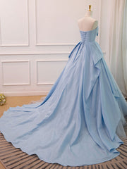 A-Line Sweetheart Neck Satin Tulle Blue Long Prom Dresses, Blue Evening Dresses