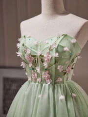 A- Line Sweetheart Neck Tulle Green Short Prom Dresses, Green Homecoming Dresses