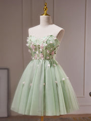 A- Line Sweetheart Neck Tulle Green Short Prom Dresses, Green Homecoming Dresses