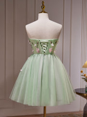 A- Line Sweetheart Neck Tulle Green Short Prom Dresses, Green Homecoming Dresses