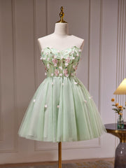 A- Line Sweetheart Neck Tulle Green Short Prom Dresses, Green Homecoming Dresses