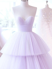 A-Line Sweetheart Neck Tulle Purple Long Prom Dresses, Purple Long Formal Dresses