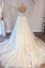 A-Line Sweetheart Strapless Floor-length Sleeveless Backless Appliques Lace Wedding Dresses