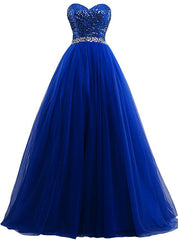 A-Line Sweetheart Tulle Sequins Prom Dresses With Beading