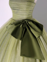 A Line Tulle Green Long Prom Dresses, Green Tulle Evening Party Dresses