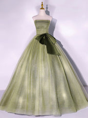 A Line Tulle Green Long Prom Dresses, Green Tulle Evening Party Dresses