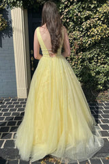 A-Line V She Neck Bleitr Tulle Prom Trut