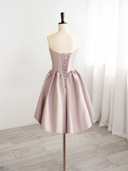 A-Line V  Neck Pink Short Prom Dresses, Pink Homecoming Dresses