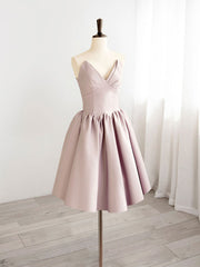 A-Line V  Neck Pink Short Prom Dresses, Pink Homecoming Dresses