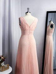 A-line V-neck Ruffles Floor-Length Chiffon Dresses