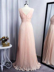 A-line V-neck Ruffles Floor-Length Chiffon Dresses