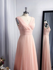 A-line V-neck Ruffles Floor-Length Chiffon Dresses