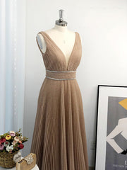 A-line V-neck Ruffles Floor-Length Dresses