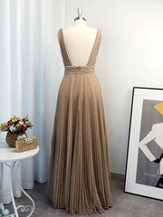 A-line V-neck Ruffles Floor-Length Dresses