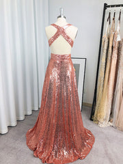 A-line V-neck Sequin Floor-Length Sequins Dresses