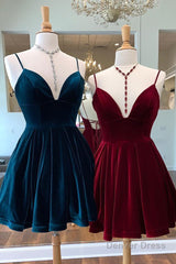 A-line Velvet V Neck Homecoming Dress