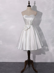 A-Line White Satin Sweetheart Pleats Homecoming Dresses