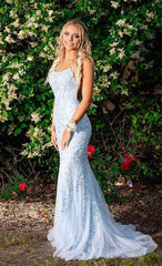 Light Blue Mermaid Lace Prom Dresses , Pageant Dresses, Evening Dresses, Dance Dresses