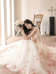 A_line Sweetheart Neck Champagne Long Prom Dresses, Champagne Long Formal Dresses