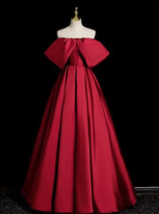 Adorable Burgundy Satin Off the Shoulder Prom Dress