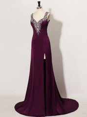 Advanced Sexy Backless Crop Top Rhinestone Long Purple Prom Dresses