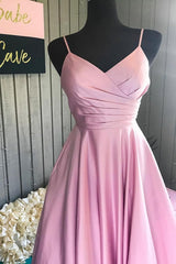 Elegant Pleated A Line Pink Customized Floor Length Long Prom Dresses, Ae893