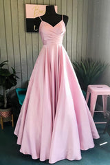 Elegant Pleated A Line Pink Customized Floor Length Long Prom Dresses, Ae893