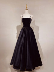 Aline Black Velvet Long Prom Dresses, Black Formal Graduation With Beading