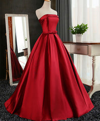 Aline Burgundy Satin Long Prom Gown,  Evening Dresses