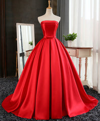 Aline Burgundy Satin Long Prom Gown,  Evening Dresses