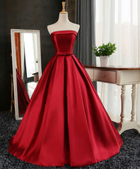 Aline Burgundy Satin Long Prom Gown,  Evening Dresses