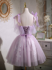 Aline Lace Short Purple Prom Dresses,  Puffy Purple Homecoming Dresses