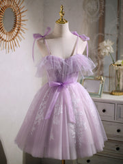 Aline Lace Short Purple Prom Dresses,  Puffy Purple Homecoming Dresses