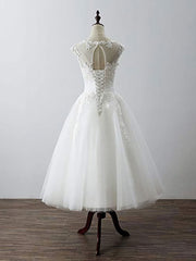 Aline Round Neck Tulle Lace Short White Prom Dresses, White Lace Homecoming Dresses