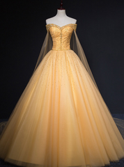 An Extra 40% Off Storewide Fashion Gold Ball Gown Tulle Off the Shoulder Beading Quinceanera Dresses