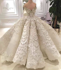 Applique Ball Gown Off The Shoulder Beaded Crystal Wedding Dresses