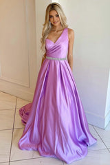 Asymmetrical Lilac Belted A-Line Prom Dresses