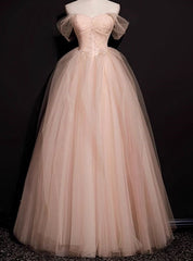 Attractive Pink Tulle Pleats Beading Prom Dresses