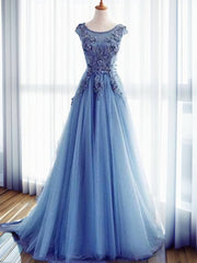 Ball-Gown Jewel Appliques Lace Sweep Train Tulle Dresses