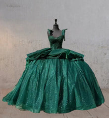 Ball-Gown Lace Emerald Green Glitters Quinceanera Dresses