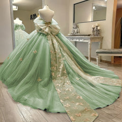 Ball Gown Light Green Tulle Quinceanera Dresses With Butterflies