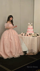 Ball Gown Long Pink Tulle Evening Dress