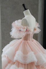 Ball Gown Off Shoulder Pink Tulle Long Prom Dresses, Sweet 16 Dresses